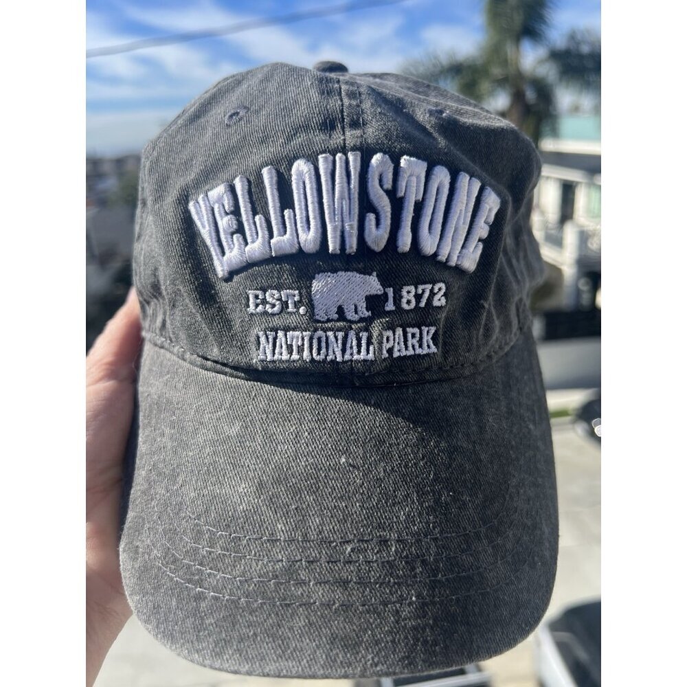 Lucky 7 Yellowstone National Park gray embroidered dad cap gorpcore outdoor
